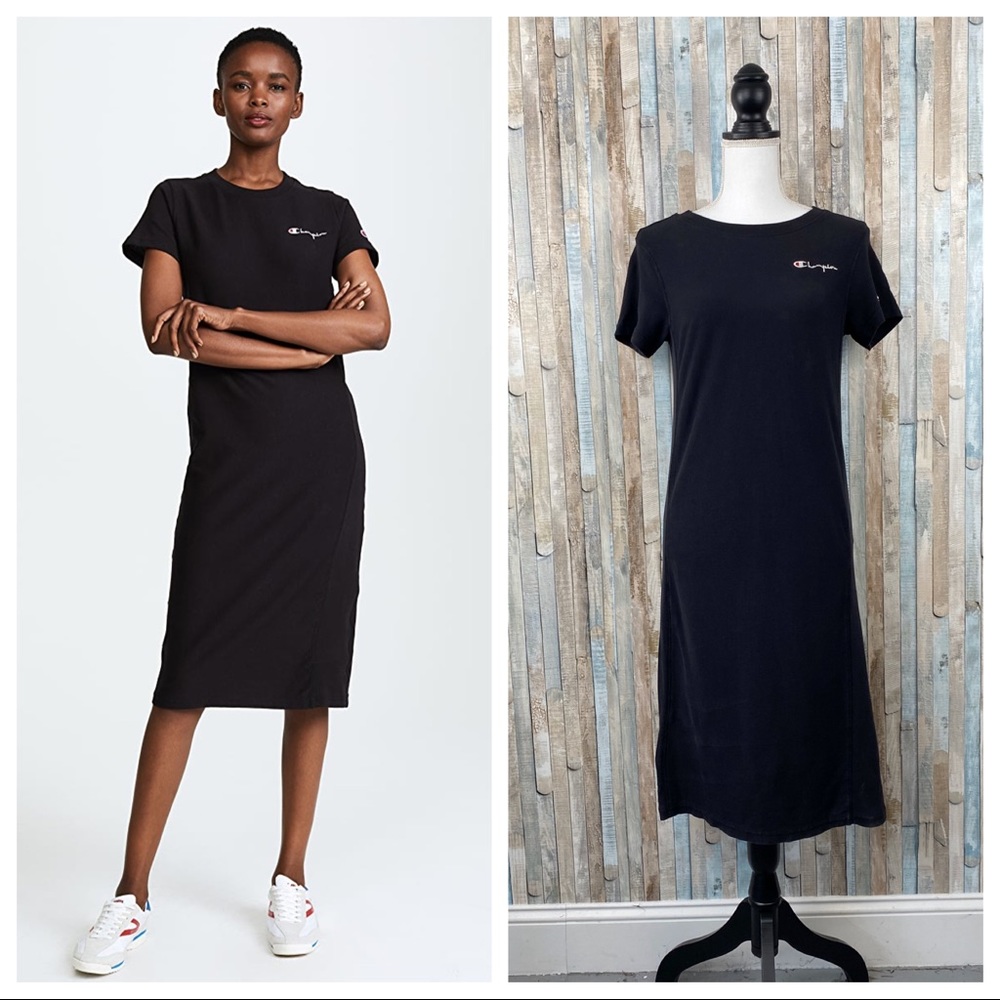 Champion XS Black Reverse Weave T Shirt Dress Midi